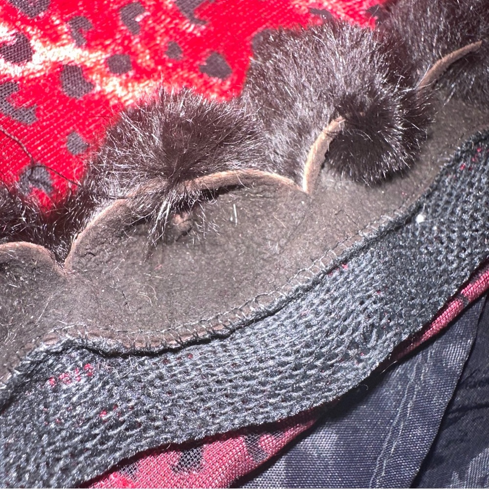 Vintage 90s Nicole Miller Red Burnout Velvet Dress w/ Fur Trim - Picture 12 of 15